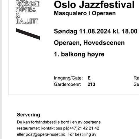 2 stk. billetter til Masqualero, Oslo Jazzfestival 11/8