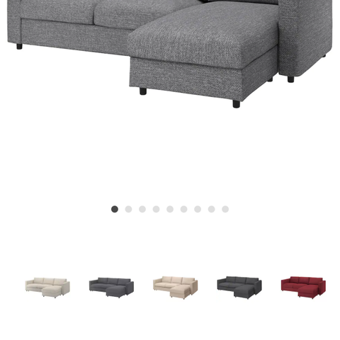 Vimle sofa med sjeselong (sovesofa). (RESERVERT)