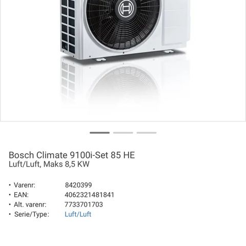 Bosch Climate 9100i-Set 85 HE Luft/Luft, Maks 8,5 KW