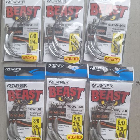 Owner Beast 6/0 og 8/0  selges samlet