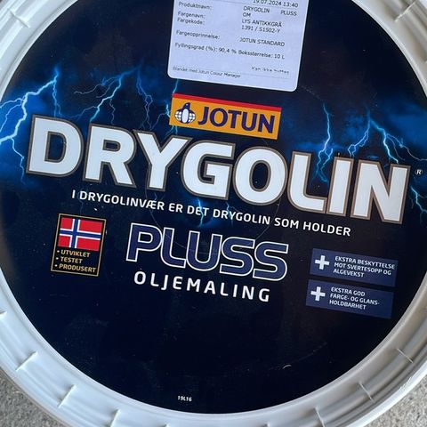 Drygolin oljemaling- ubrukt- kun åpnet lokket- feilkjøp- lys antikkgrå-