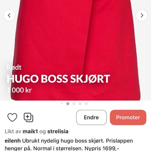 Rødt skjørt i bomull fra Hugo Boss