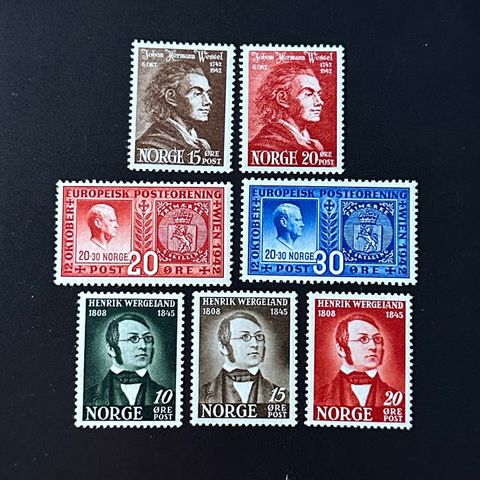 Wessel, europeisk postforening og Wergeland, postfriske **. Norge frimerker.