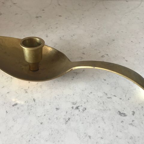 Vintage Solid Brass Spoon-Shaped Candle Holder