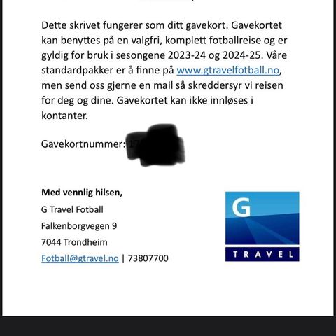 Gavekort fotballreise