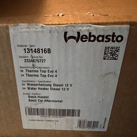 Webasto Thermo Top Evo 4 m/ monteringskit og remote start