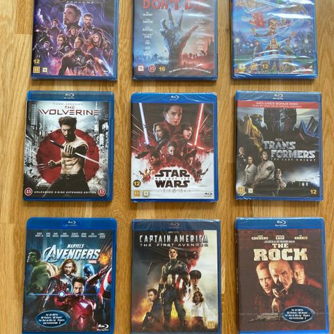 Diverse Blu Ray. Marvel, Star Wars, the Rock med Sean Connery