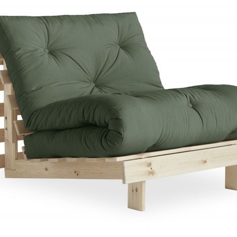 Roots sovestol med olivenfarget futon/madrass