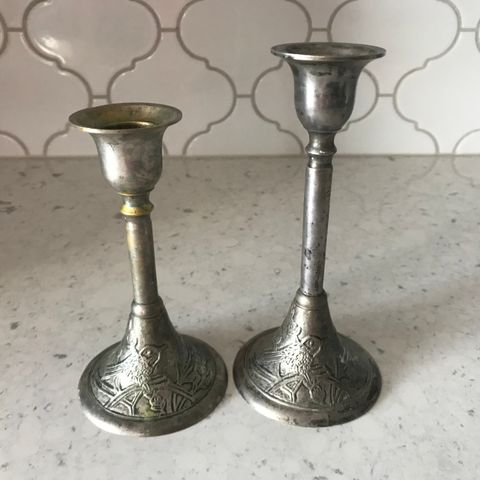 Pair of Metal (Pewter ?) Candle Sticks