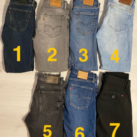 Jeans og chinos W28/29 L32 (80kr pr stk)