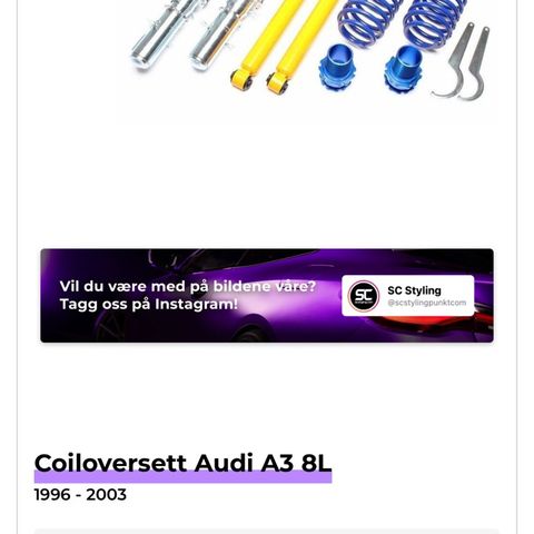 Coilovers til Audi A3 selges