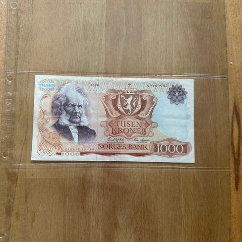 Ganmel norsk 1000kr seddel 1980