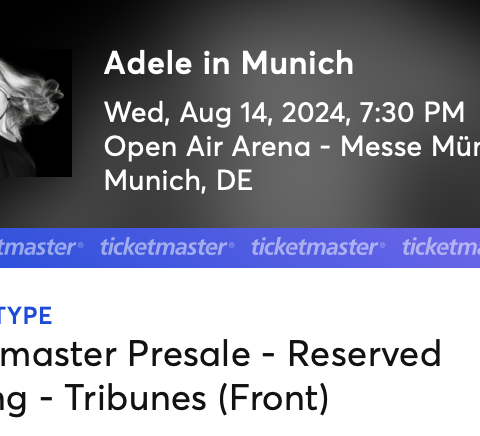 Billett til Adele in Munchen 14.august