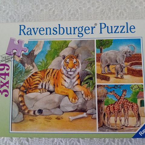 Ravensburger Puzzle. 3x49. No. 093359. Tiger, elefant og giraff