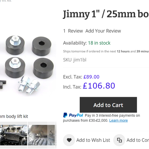 Suzuki Jimny Body lift kit 1"