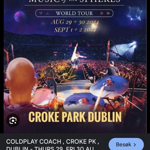 1 eller 2 Billetter Coldplay Dublin 30. august