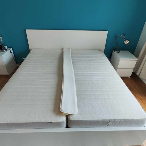 Malm seng høy 180x200, skuffer, madrasser