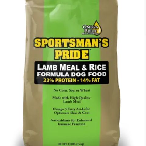 Selger uåpnet sekk med Sportsman's Pride Lamb and rice hundefor