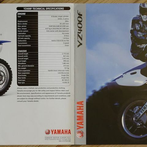 Yamaha YZ400F 1999 brosjyre