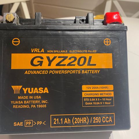 Batteri MC - YUASA GYZ20L 21.1Ah 12V