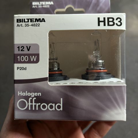 HB3 Halogenpære 12V 100W 2stk