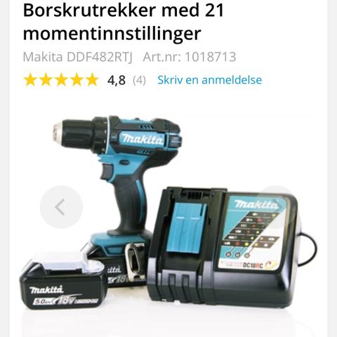 Makita drill med lader og et 5 a.h batteri