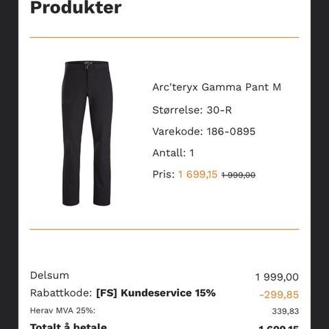 Arcteryx gamma bukse str 30R