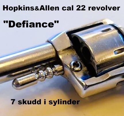 Hopkins & Allen "Defiance" cal 22 revolver. I fritt salg.