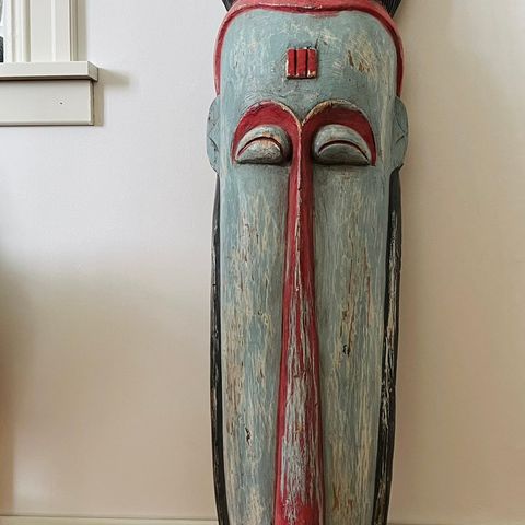 Vintage stor/høy mask i tre, vegg pynt, gulv pynt,Flerefarget