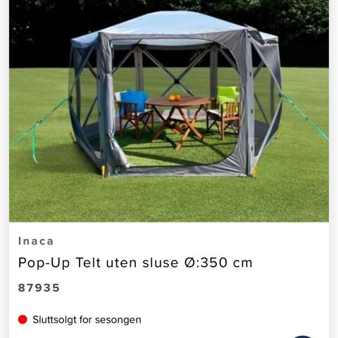 Pop-Up telt Inaca uten sluse Ø:350
