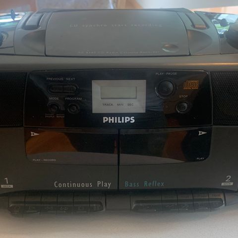 Vintage CD, kassett, radiospiller. Ghettoblaster Philips AZ 8340