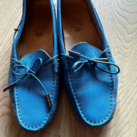 Tod's Blue Leather Bow Slip On Loafers Size