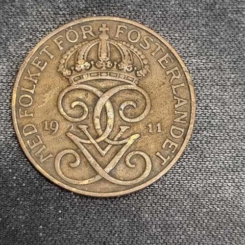 5 öre 1911 Sverige, smal bas