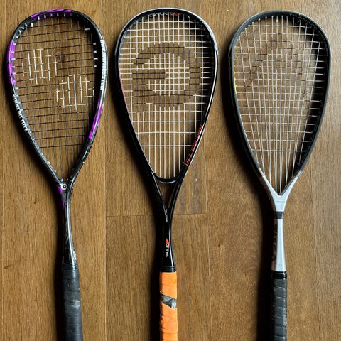 Squash-racketer: EYE V lite 120, GRAYS Red Hot 110, Head TI 120,