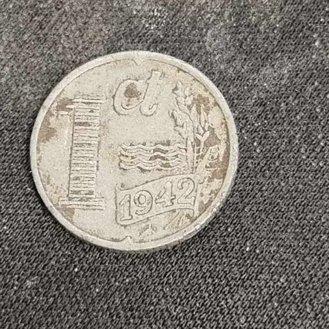 1 cent 1942 Nederland, krigsmynt i zinc