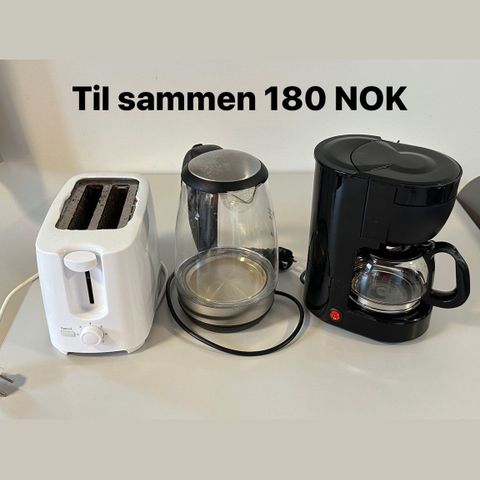 Vankoker, kaffetrakter og brødrister