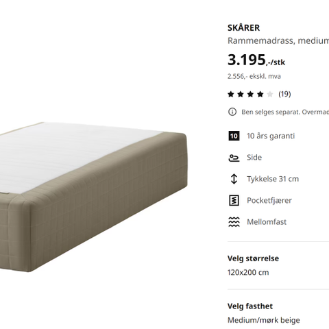 Rammemadrass med overmadrass og sengskuffer, fra Ikea