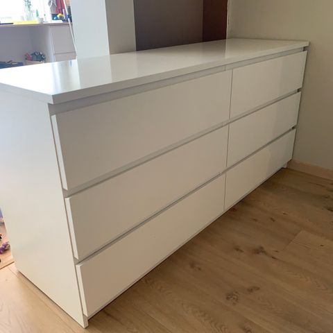 (Reservert) MALM Kommode 6 skuffer, hvit, 160x78 cm