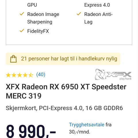 XFX Radeon RX 6950 XT Speedster MERC 319 gpu grafikkort