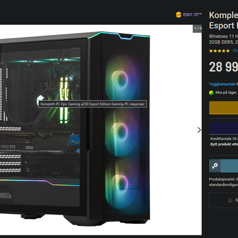 Komplett-PC Epic Gaming a230 Esport Edition - NY/SOM NY (Kun et par uker gammel)