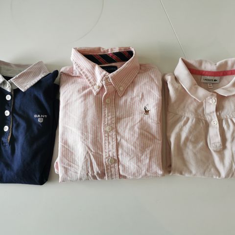 Gant genser skjorte, Ralph Lauren skjorte , Lacoste t-skjorte. Str. 7-8 år.