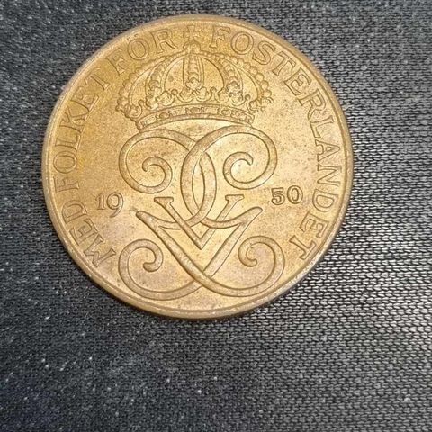 5 öre Sverige 1950, pen mynt med mye myntglans