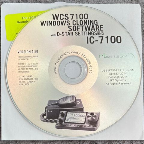 IC-7100 RT Systems WCS7100 Windows Cloning Software with D-Star Settings