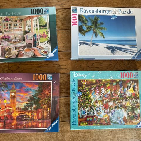 Nypris kr 1 516,- Fire nye/ uåpnede Ravensburger puslespill 1000 brikker