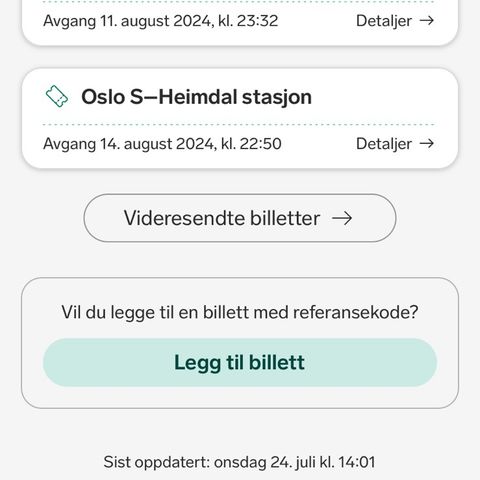 Tog Trondheim-Oslo S tur retur