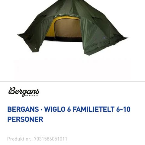 Bergans Wiglo 6 Familietelt 6 til 10 personer