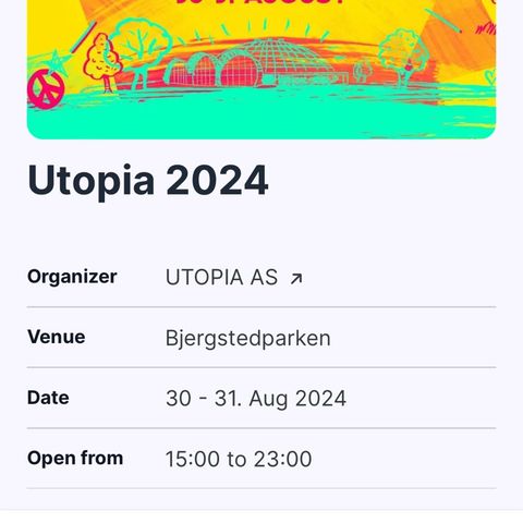 2 stk festivalpass Utopia 2024