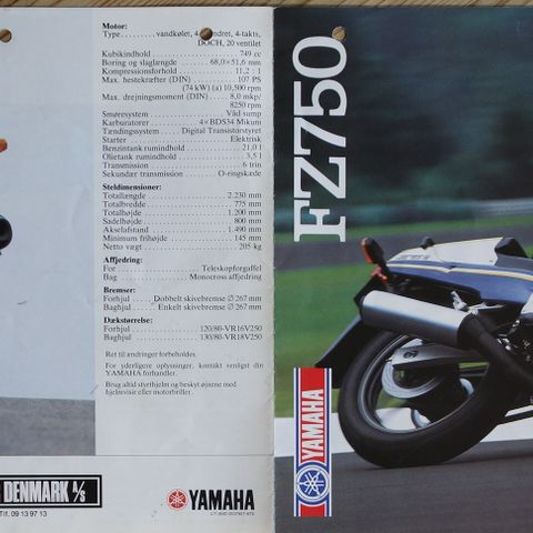 Yamaha  FZ 750 1987 brosjyre