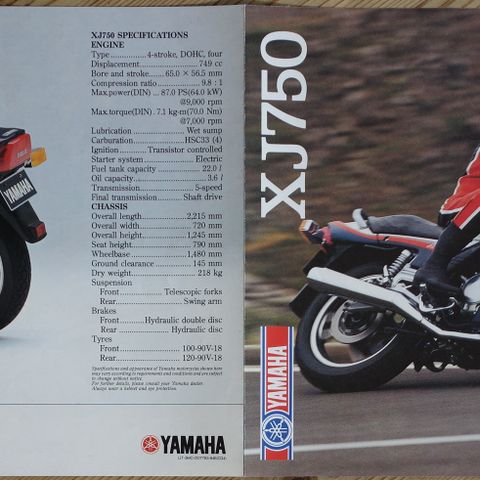 Yamaha XJ750 -84 brosjyre