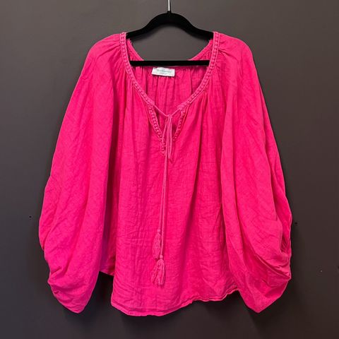 Rosa oversize linbluse med ballong armer